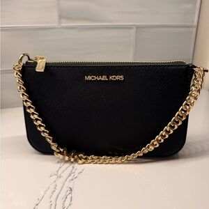 Michael Kors Black Clutch with Gold Chain